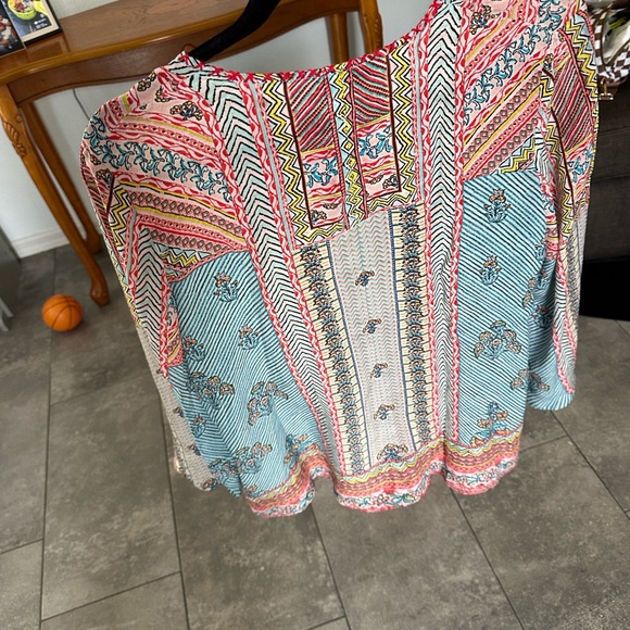 Tolani Boho Multicolor Tie-Neck Peasant Blouse Size Medium - Picture 6 of 6